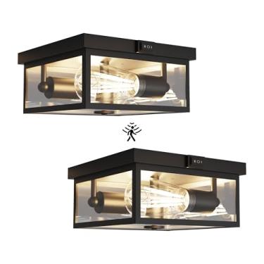 Imagem de Craftersmark Luminária De Teto Externa Com Sensor Movimento, Embutida Para Varanda, Em Vidro Transparente, 2 Luzes Pátio, Varanda (2 Unidades) Do Anoitecer Ao Amanhecer