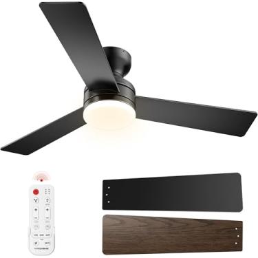 Imagem de VIVOHOME Ventiladores De Teto Com Luzes, Ventilador Perfil Baixo 42" Controle Remoto, Montagem Embutida Para Quarto, Sala Estar, Garagem, 6+1 Velocidades, 3 Circuitos, Regulável, Temporizador, Silen