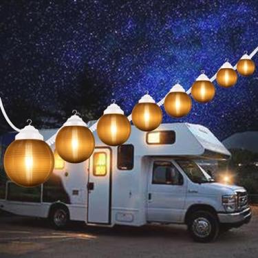 Imagem de Encoidoz Cordão De Luzes Globo Para Pátio Externo 30,5 Pés - Toldo Bronze Trailer, 8 Peças, 6 Pol. Diâmetro, Acrílico Polímero, Sunser Com Lâmpadas Vidro Led Filamento A19 W (2700 K, Branco Quente)