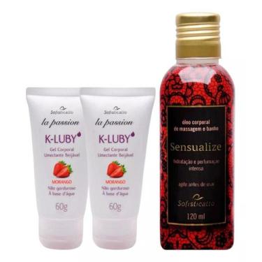 Imagem de Kit 2 K-LUBY Gel Corporal Massagem Beijável Morango + 1 Óleo de Massag