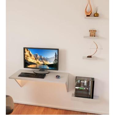 Imagem de Mesa De Computador Notebook Suspensa Parede Com Prateleiras Quarto - B