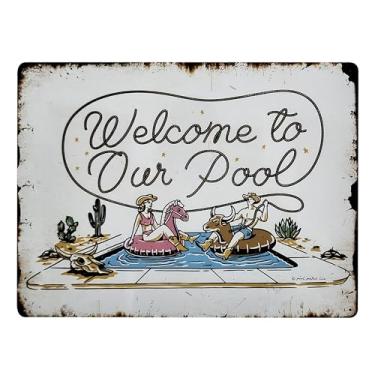 Imagem de Placa vintage western WELCOME TO OUR POOL - Sinalização autêntica de hospitalidade estilo velho oeste para piscinas comerciais e residenciais, saudação perfeita do sudoeste 30 x 40 cm, ferrugem