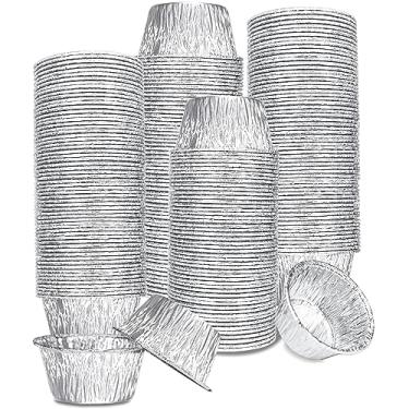 Imagem de Copos de alumínio para assar, pacote com 150 ramequins descartáveis de 113 g, forros de muffin de cupcake de alumínio, copos de folha de prata para assar torta de ovo, assar, cupcake, pudim, apetite