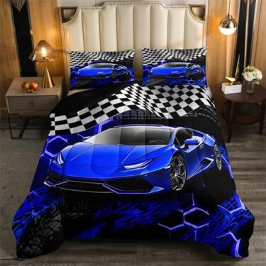 Imagem de Feelyou Jogo de cama de carro de corrida para crianças, meninos e meninas – Queen Size Speed Sports Conjunto de edredom para adolescentes e adultos – edredom macio para esportes radicais com estampa