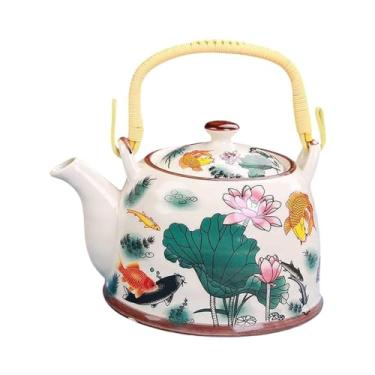 Imagem de Fenteer Chaleira de chá de bule de cerâmica Bule de café com infusor removível para família interior externa, Peixe E Lótus
