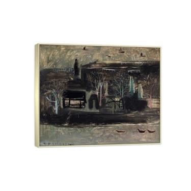 Imagem de MUHJDYC Zao Wou-ki Pintura famosa abstrata - imagem de arte em tela - arte de parede para sala de estar - reprodução de impressões (vila) 70 x 85 cm - 27 x 33 polegadas moldura prata