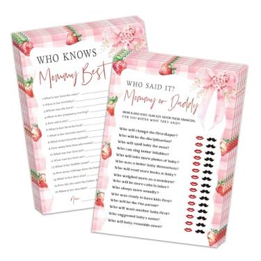 Imagem de Cartões de jogos Who Knows Mommy Best & Who Said It, cartões de jogo de chá de bebê com laço rosa para 30 convidados, gênero neutro e divertido para meninos e meninas, lembrancinhas e suprimentos de
