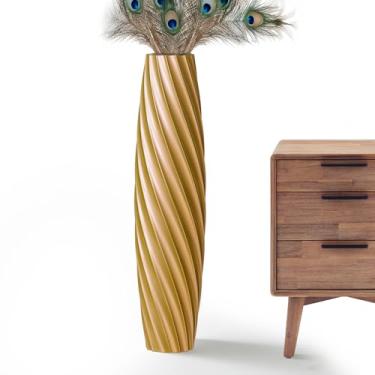 Imagem de Rocendlor Vaso de piso alto, vasos de 59,9 cm de altura, resistentes, luxuosos, texturizados para ramos decorativos de flores secas, vaso de chão para rústico, sala de estar, decoração de prateleira