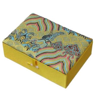 Imagem de Only My Live Home Caixas de armazenamento de colar retangular enchimento de algodão grande chinês brocado de seda caixas de presente artesanato caixas de embalagem de gravata (amarelo, tamanho externo