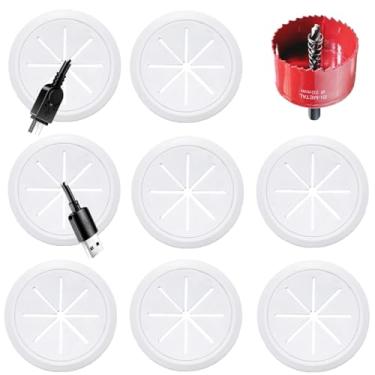 Imagem de Pacote com 8 ocultadores de fios de TV para parede, kit de gerenciamento de cabos de parede de 1,97 polegadas (orifício de 50 mm), inclui 8 passagens e 1 acessório de broca de serra de furo, fácil de