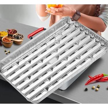 Imagem de MILANGE Revestimento de alumínio descartável com furos, pacote com 20 frigideiras de alumínio (33,40 cm) Bandeja de churrasco com superfície inferior canelada