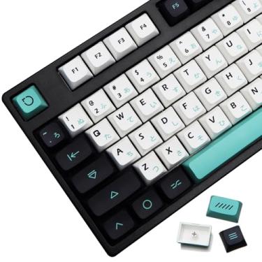 Imagem de MOLGRIA Conjunto de 129 teclas ciano claro para teclado mecânico, teclas personalizadas de perfil PBT XDA com fonte japonesa para teclado Gateron Kailh Cherry MX 104/84/74/68/64/61 ANSI/ISO