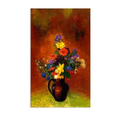 Imagem de SDYJ6GSW Reproduções em tela Odilon Redon arte de parede amarelo vermelho vintage flores giclée impressão de arte arte arte para quarto, cozinha, sala de estar, decoração de casa, pôster100 x 60 cm