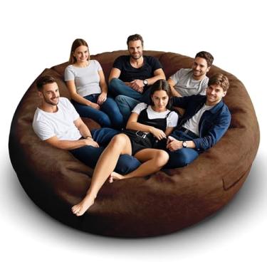 Imagem de Cadeira de pufe para adultos de 2,8 m, capa macia removível para quarto de adolescentes/meninas, poltronas fofas gigantes de chão redondo (sem enchimento, café profundo)