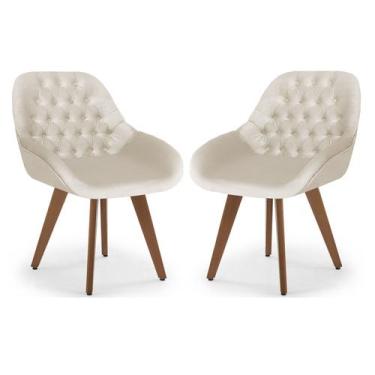 Imagem de Conj. 02 Poltrona Base Fixa Madeira Capitonê Pandora - Due Decor, Velu