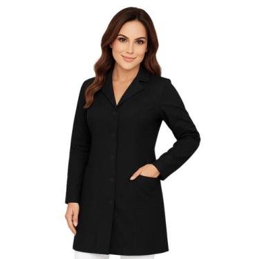 Imagem de Jaleco Feminino Acinturado Oxford Manga Longa Preto Branco - Visual Un