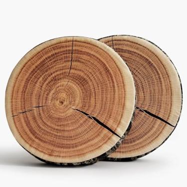 Imagem de HYSEAS Travesseiro impermeável para uso externo, impressão digital 3D, confortável, engraçado, fofo, madeira, almofada circular para casa, sofá, quarto, sala de estar, toco, 40,6 x 7,5 cm, pacote com