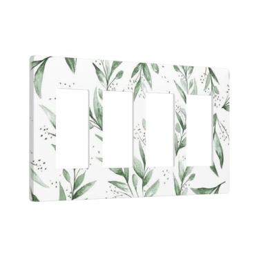 Imagem de Green Sage Olive Leaf 4 Gang Quad Rocker/GFCI/Decorator Light Switch Placa decorativa elétrica placa decorativa sem parafusos