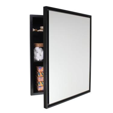 Imagem de Armário de remédios para banheiro embutido retangular Parker Metro Metro 16x20, espelho flutuante, abertura de parede de 35,56 x 45,72 cm, aço revestido a pó, prateleiras de vidro ajustáveis, fecho