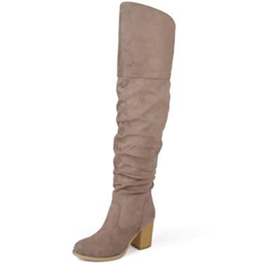 Imagem de Journee Collection Women's Regular and Wide Calf Vegan Leather Ruched Kaison Zipper Over The Knee Block Heel Boots, 10 Wide, Taupe (Wide Calf)
