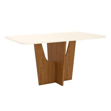 Imagem de Mesa De Jantar Danielly 160 Cm Tampo Arredondado Com Vidro Nature Off 