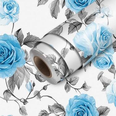Imagem de HOMETITUTE Papel de parede de videira rosa azul e cinza descasque e cole papel de parede de contato 45 cm x 300 cm cobertura de parede de vinil autoadesivo quarto cozinha banheiro