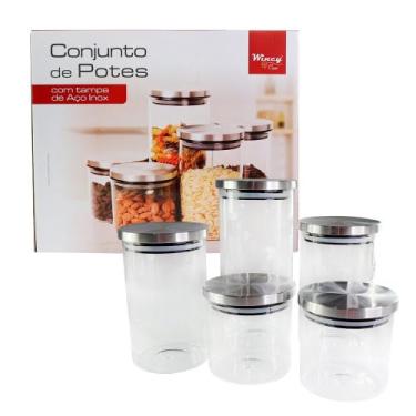 Imagem de Conjunto de Potes de Vidro com Tampa de Inox, 3 Peças, 700ml/1000ml/1600ml, Vedação em Silicone