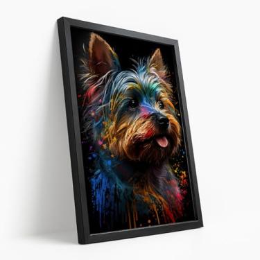 Imagem de Quadro Decorativo Cachorro Yorkshire Colorido Arte Moderna Estilo Criativo Pet Fofo Parede Divertida Quarto Com Moldura