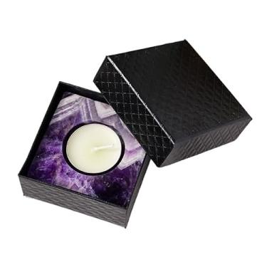 Imagem de Castiçal quadrado feito à mão com cristal de ametista – Arte de pedra preciosa elegante para decoração de Halloween, meditação ou presente (cristal rosa) (Dreamamethyst)