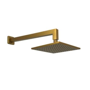 Imagem de Ducha Chuveiro Inox Quadrada 20cm 20x20 Com Braço De 38cm Chuveiro Dourado