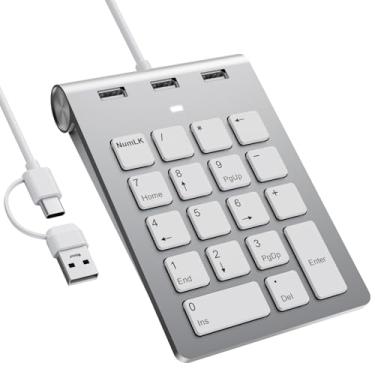 Imagem de Cbcuyle Teclado numérico com fio, teclado numérico USB com 3 portas USB 2.0, mini e fino portátil com 18 teclas