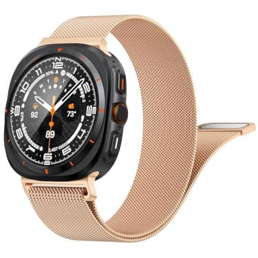 Imagem de Wanme Pulseiras de metal para Samsung Galaxy Watch Ultra de 47 mm (2025/2024), pulseira de substituição de aço inoxidável compatível com Samsung Galaxy Watch Ultra, feminino e masculino (ouro rosa)