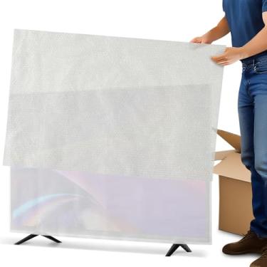 Imagem de Combo de capa de TV de tela plana de espuma 2 em 1 e plástico bolha para mudança – serve para telas planas de até 65 polegadas | Proteção de camada dupla para mudança de casa, renovação e