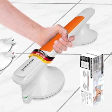 Imagem de LORESJOY Barras de apoio para banheiras, corrimãos deslizantes, aderência antiderrapante resistente, trilho de segurança removível, alça de copo com indicador de pressão, sem instalação de broca