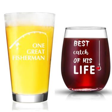 Imagem de JERIO Presentes para casais One Great Fisherman, Best Catch of His Life, presentes de Natal para casais, presente de casamento, presente de noivado para casal conjunto de vidro