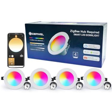Imagem de GIDERWEL ZigBee Smart Recessed LED Downlight RGBWW 10 cm Funciona com Hub Bridge Echo Plus, APP/Alexa Controle de Voz Branco e Colorido Ambiente Regulável Retrofit Luzes LED para Iluminação de Teto