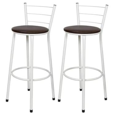 Imagem de Jogo 2 Banqueta Alta Para Cozinha Branca Epoxi Assento Marrom