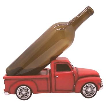 Imagem de Suporte de garrafa de vinho de caminhão vermelho, decoração de fazenda, decoração de mesa independente, 28 cm