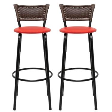 Imagem de Banquetas Altas Bancada Bar Confortável Moderno Design Resistente Estrutura Preta Kit 02 Unidades - Itagold (Vermelho)