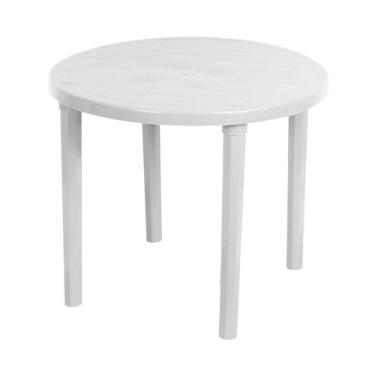 Imagem de Mesa Redonda Plástica Piscina Praia Desmontável Branca Plasnew