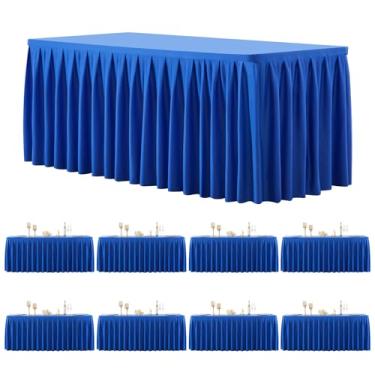 Imagem de Pacote com 8 toalhas de mesa retangulares azul-royal, 20 m, elastano elástico, toalha de mesa para mesas retangulares de 2,3 m, toalhas de mesa de banquete, sem rugas, saia e babados para festa de