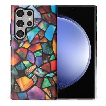 Imagem de ZHEGAILIAN Capa compatível com Samsung Galaxy S23 Ultra, capa rígida híbrida de 2 camadas para meninas, meninos, mulheres, homens, mosaico de vidro colorido