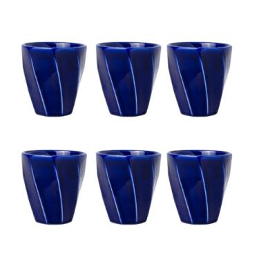 Imagem de Kit 6 Copos Cerâmicos Louça 260ml Design Moderno, Ideal para Café, Chá, Bebidas Quentes, Porta Objetos e Escovas - E-FCS Store (Azul Marinho)