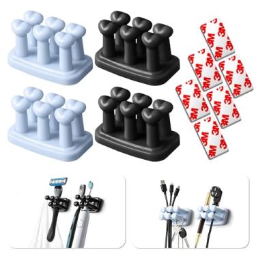 Imagem de PHIXBEAR 4 suportes de escova de dentes de silicone - com fita adesiva feita de 3M (6 peças) - gancho duplo impermeável - suporte de parede para chaves, plugues - banheiro, cozinha, sala de estar