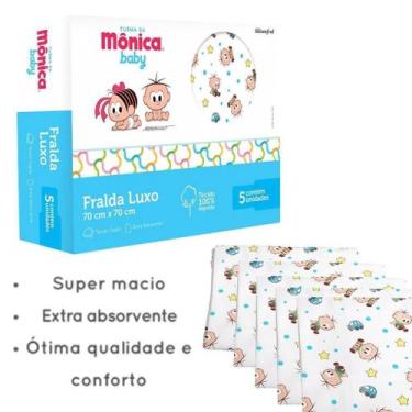 Imagem de Caixa 5 Fralda Turma Da Mônica 70X70 100% Algodão Cebolinha - Inconfra