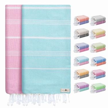 Imagem de Native Fab Toalhas de praia de algodão turco, pacote com 2, grandes 101,6 cm x 180,3 cm, macias, leves, absorventes, sem areia, secagem rápida, toalha multiuso para piscina, banho, verão - azul aqua