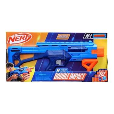 Imagem de Nerf N Series Double Impact, lançador com 12 dardos de espuma, brinquedo lança dardos em plástico azul, para crianças acima de 8 anos
