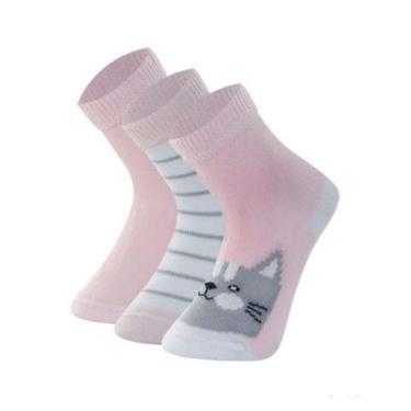 Imagem de Kit 3 Pares Meias Cano Médio Bebê Mash Ref:202.07, Rosa bebe, 0/4