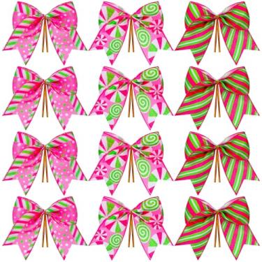 Imagem de Knitgrip 12 peças de laços verdes rosa de Natal de 15 cm grandes para árvore de Natal, fita de embrulho, guirlanda, acessórios de festa de casamento