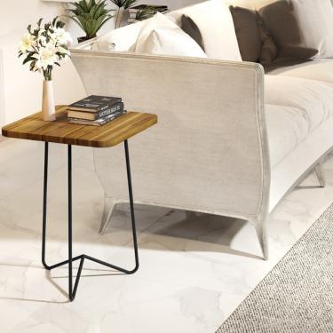 Imagem de Mesa Lateral Milão 60cm Quadrada Base Em Ferro Maciço E Tampo